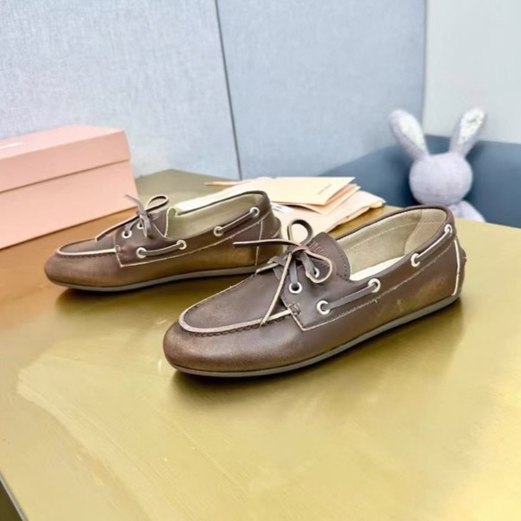 Miu Miu Chocolate Brown Leather Flats - Picture 2 of 9